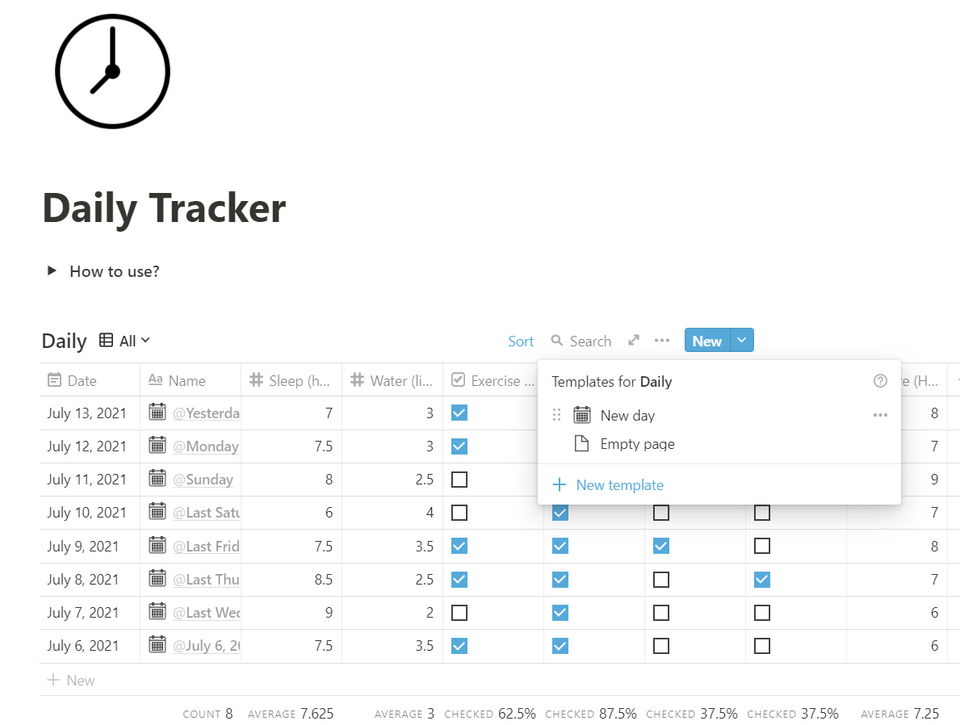 DailyTracker-Table